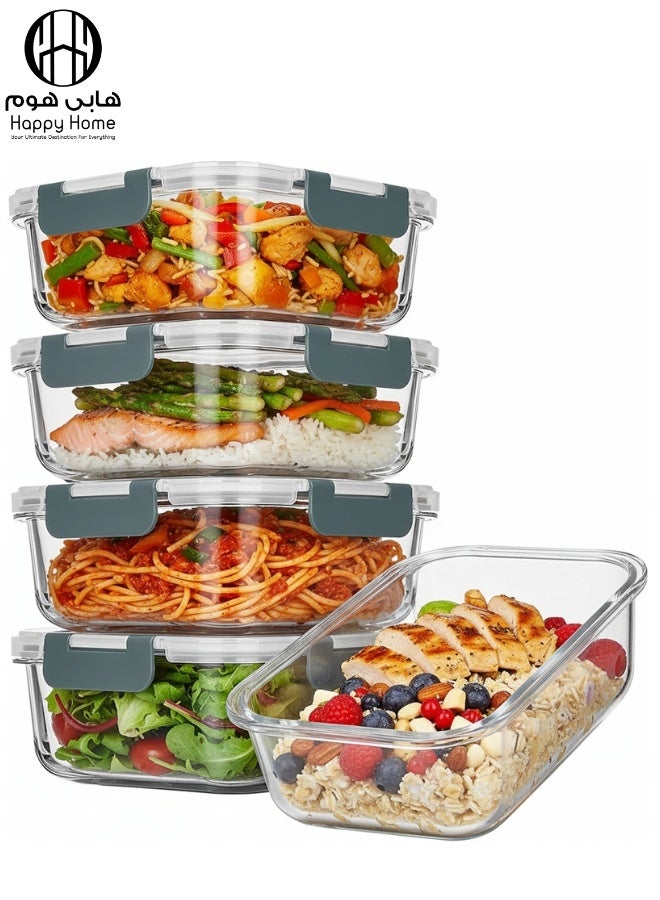 Happy Home Rectangular Glass Food Container 2000ml  with 4-Lock Lid and Silicone Seals, Rectangular Steam Vent, Leak-Proof, Microwave, Oven, Freezer & Dishwasher Safe, Stackable, Perfect for Meal Prep and Food Storage - Image 1